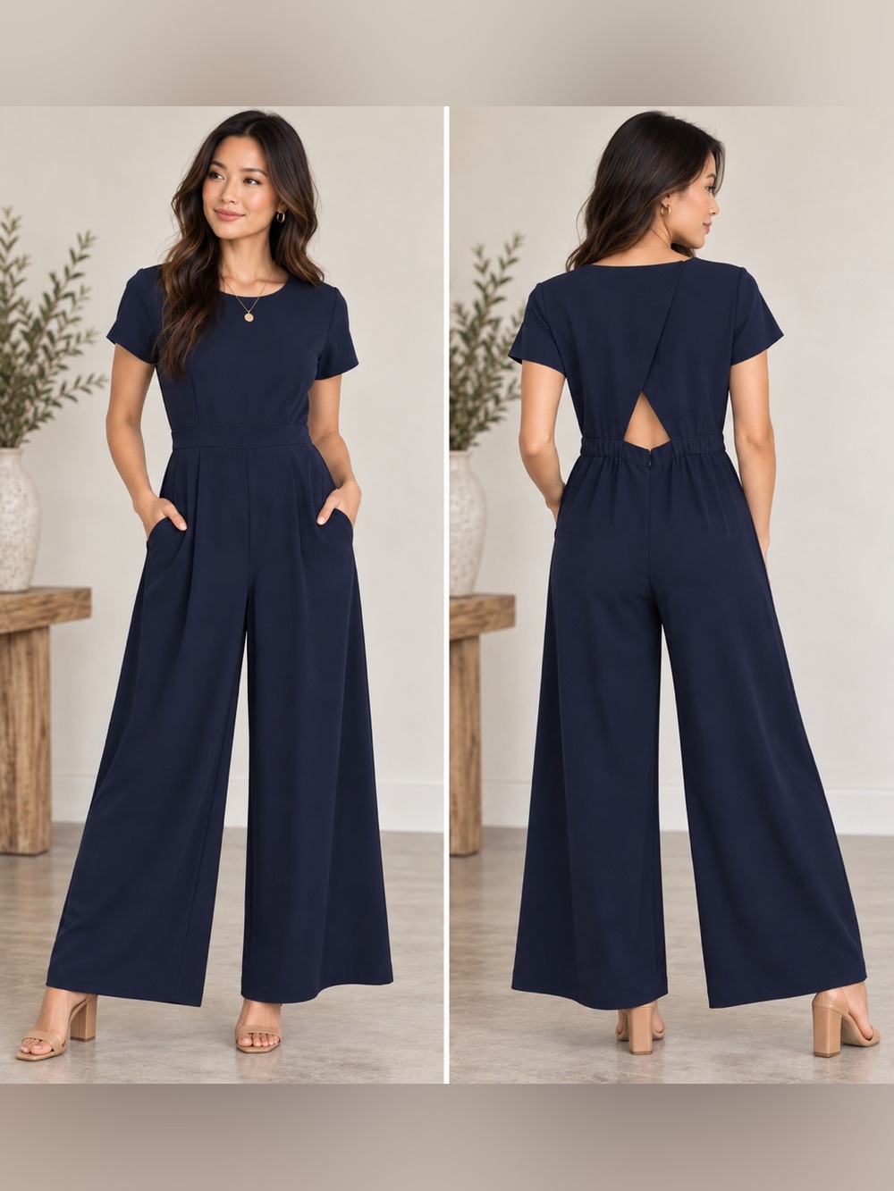 J.Crew Navy Blue Wide Leg Open Back Cutout Jumpsuit Size 4
